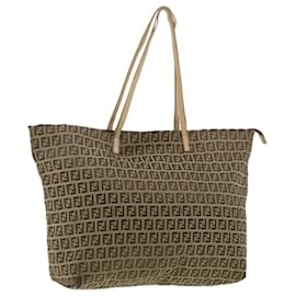 Fendi-FENDI Zucchino Canvas Tote Bag Brown Auth ti768-Brown
