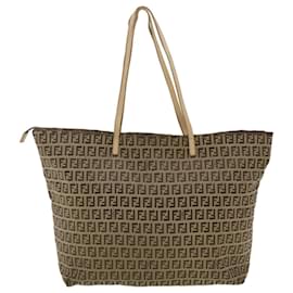 Fendi-FENDI Zucchino Canvas Tote Bag Brown Auth ti768-Brown