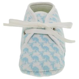 Hermès-HERMES Animal Illustration Baby Shoes cotton Light Blue White Auth jk3027-White,Light blue