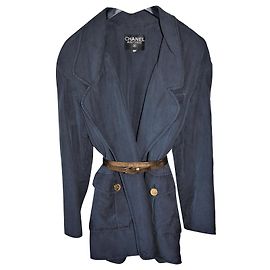 Giacca Chanel in seta blu notte Blu navy