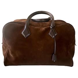Hermès-Brown suede Victoria weekend bag-Dark brown