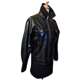 Jean Paul Gaultier-GAULTIER JEAN PAUL JACKET JACKET PVC MARTINGALE RED STITCHING S XL OR T 46-Black