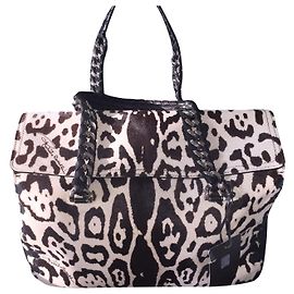 Bolsa Boliche com estampa animal Roberto Cavalli 'Small Satchel' Marrom Branco Multicor Castanho escuro