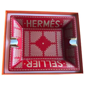 Hermès-NEW Hermes Sellier Ashtray-White,Dark red