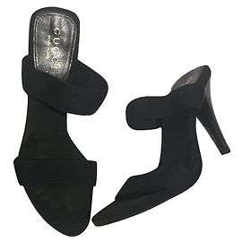 Gucci Mules Black Leather Elastane 38.5 Black