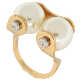 Louis Vuitton-LOUIS VUITTON LV SPEEDY PEARLS M RING68070 T56 BRASS & PEARL GOLDEN RING-Golden