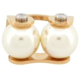 Louis Vuitton-LOUIS VUITTON LV SPEEDY PEARLS M RING68070 T56 BRASS & PEARL GOLDEN RING-Golden