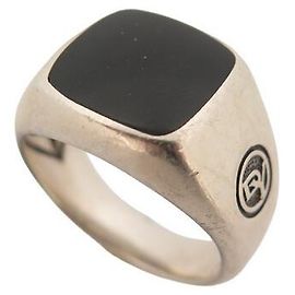 DAVID YURMAN EXOTIC STONE SIGNET T RING61 STERLING SILVER & ONYX SILVER RING Silvery