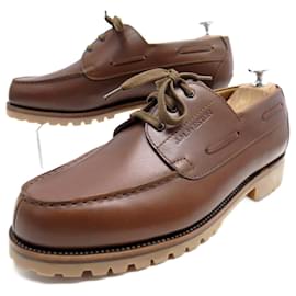 JM Weston-NEW JM WESTON SHOES 690 BROWN LEATHER BOATS 9E 43 43.5 LOAFERS SHOES-Brown