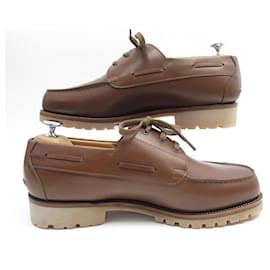 JM Weston-NEW JM WESTON SHOES 690 BROWN LEATHER BOATS 9E 43 43.5 LOAFERS SHOES-Brown
