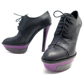 CHAUSSURES LOUIS VUITTON ESCARPINS RICHELIEU TALON VIOLET 39 LEATHER PUMPS Noir
