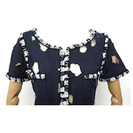 Chanel-NEW CHANEL DRESS WITH HOLE EFFECT IN TWEED 44 XL P41111W04915 NAVY BLUE DRESS-Black