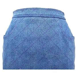 Chanel-CHANEL TWEED & QUILTED DENIM SKIRT 42 L PURPLE BLUE BLUE PURPLE SKIRT-Other