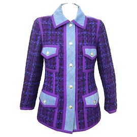 GIACCA CHANEL IN TWEED E DENIM TRAPUNTATO 42 L GIACCA VIOLA BLU BLU VIOLA Altro