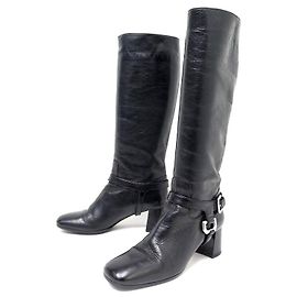 SHOES BOOTS PRADA CAVALIERE 37.5 38.5 FR DISTRESSED EFFECT LEATHER BOOTS Brown