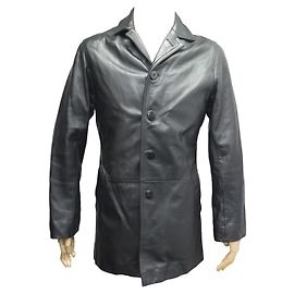 SCHOTT MID-LENGTH COAT BLACK LEATHER JACKET 50 M BLACK LEATHER JACKET COAT Black