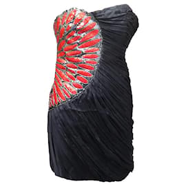 Jay Ahr-NEW BUSTIER DRESS BY DESIGNER JAY AHR S 36 SILK SEQUINS RED BLACK DRESS-Black