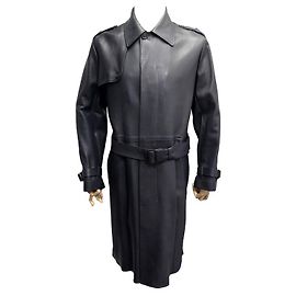 Hermès LONG HERMES TRENCH COAT IN ANTHRACITE DEER LEATHER T 54 L COAT JACKET Dark grey