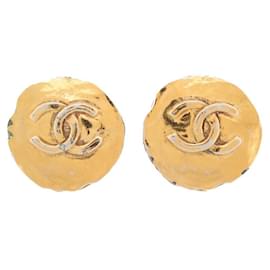 Chanel-VINTAGE CHANEL LOGO CC EARRINGS 1970'S IN METAL GOLDEN GOLDEN EARRINGS-Golden