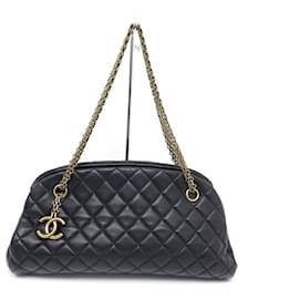 Chanel-NEUF SAC A MAIN CHANEL JUST MADEMOISELLE EN CUIR MATELASSE NOIR HAND BAG-Noir