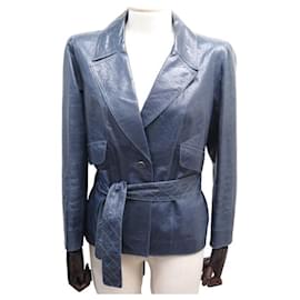 Chanel-CHANEL KNOTTED JACKET IN NAVY BLUE LEATHER S28185W03726 LEATHER KNOTTED JACKET-Navy blue