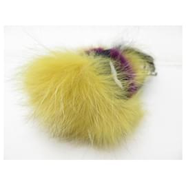 Fendi-NEW FENDI BAG BUGS YELLY POMPON BAG JEWEL 7AR420 IN YELLOW FUR NEW-Yellow