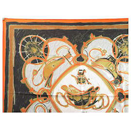 Hermès-NEW HERMES NEW SPRINGS RYBALTCHENKO SQUARE SCARF 90 ORANGE SCARF SILK-Orange