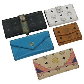 Cartera MCM Visesto Logo Piel 5Conjunto Beige Negro blanco azul claro Auth ti781 Negro Beige Otro