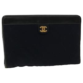 Chanel-CHANEL Matelasse Clutch Bag cotton Navy CC Auth bs3569-Navy blue