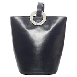 Céline-Celine Circle Logo Leather Bucket Bag-Black
