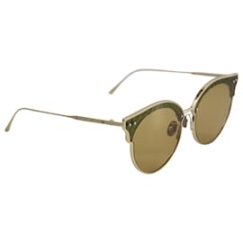 Bottega Veneta-Bottega Veneta BV0210s Half Rim Sunglasses in Green and Gold Metal-Golden