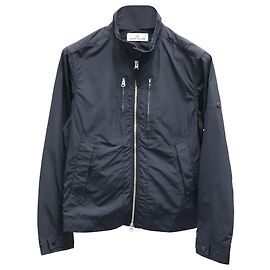 Stone Island High Neck Front-Zip Jacket in Navy Blue Cotton Blue Navy blue