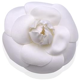 Chanel-Vintage White Fabric Camelia Flower Camellia Brooch Pin-White