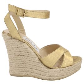 Jimmy Choo Phoenix Platform Wedges en daim doré métallisé Doré
