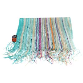 Cachecol de tricô com franjas Missoni em turquesa, laranja, Magenta Viscose Outro