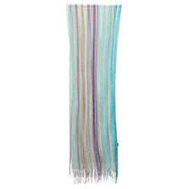 Missoni-Missoni Knitted Fringed Scarf in Turquoise, orange, Magenta Viscose-Other