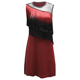 Sandro-Sandro Sleeveless Tassel Mini Dress in Burgundy Polyester-Dark red