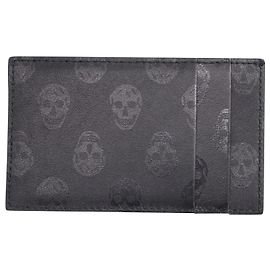 Alexander McQueen Biker Skull Kartenetui aus schwarzem Leder Schwarz