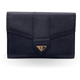 Yves Saint Laurent-Vintage Black Leather Clutch Bag Handbag-Black