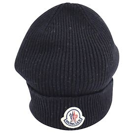 Berretto Moncler Logo-Patch in Lana Nera Nero