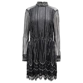 Michael Kors-Michael Kors Crystal Embellished Lace Mini Dress in Black Polyester-Black