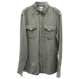 Brunello Cucinelli Button-Down-Langarmhemd aus olivgrünem Leinen Grün Olivgrün