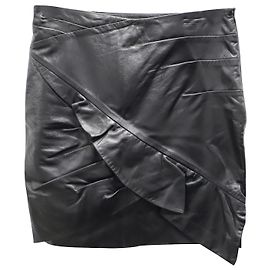 Iro Mhalana Ruffled Mini Skirt in Black Leather Black