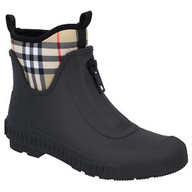 Burberry women check panel rain boots in black rubber Black