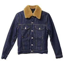 Sandro Shearling-collar Denim Jacket in Blue Cotton Blue