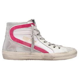 Golden Goose-Slide Sneakers in White/Multicolored Leather-White