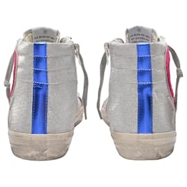 Golden Goose-Sneakers Slide in Pelle Bianca/Multicolore-Bianco