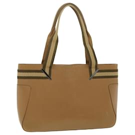 Gucci-GUCCI Sherry Line Tote Bag Leather Brown Beige 0021135 Auth ac1642-Brown,Beige