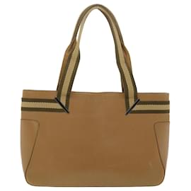 Gucci-GUCCI Sherry Line Tote Bag Leather Brown Beige 0021135 Auth ac1642-Brown,Beige