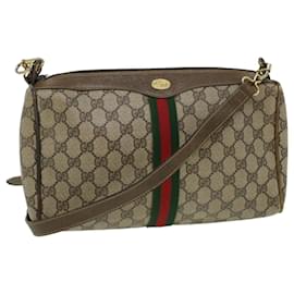 Gucci-GUCCI Web Sherry Line GG Canvas Shoulder Bag PVC Leather Beige Red Auth yk5803b-Red,Beige,Green
